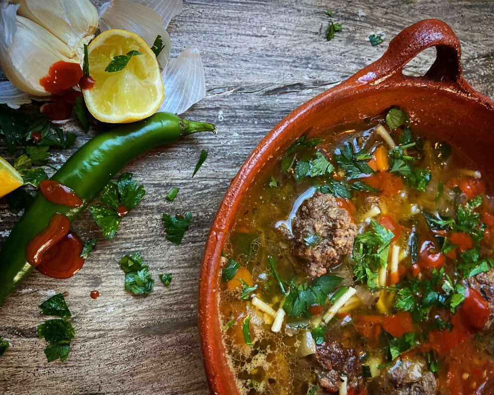 PHOTO: Chef Marcela Valladolid's soup with leftover pasta and meatballs.