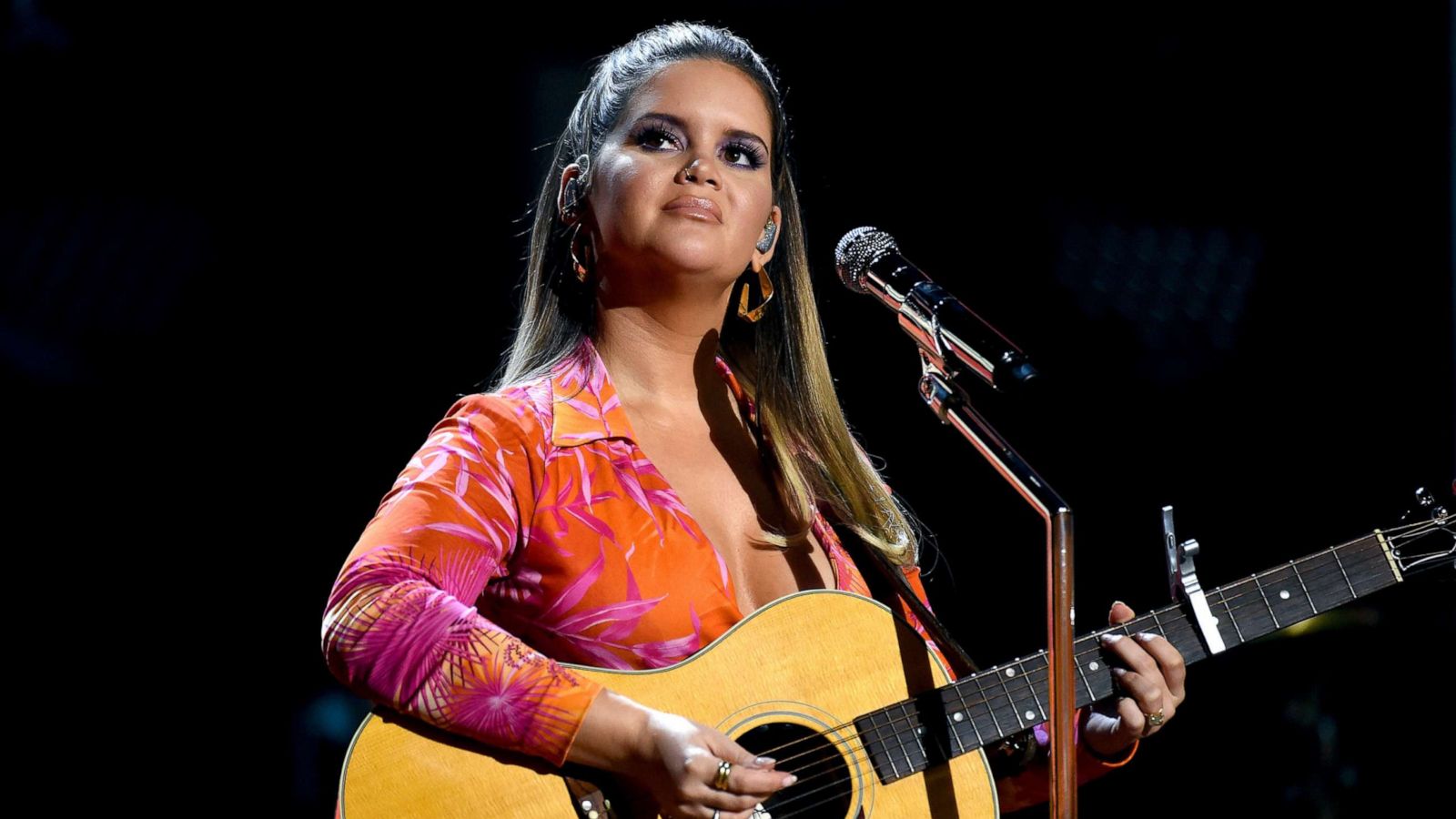 PHOTO: In this Aug. 26, 2020, file photo, Maren Morris performs onstage during the 55th Academy of Country Music Awards at Ryman Auditorium in Nashville.