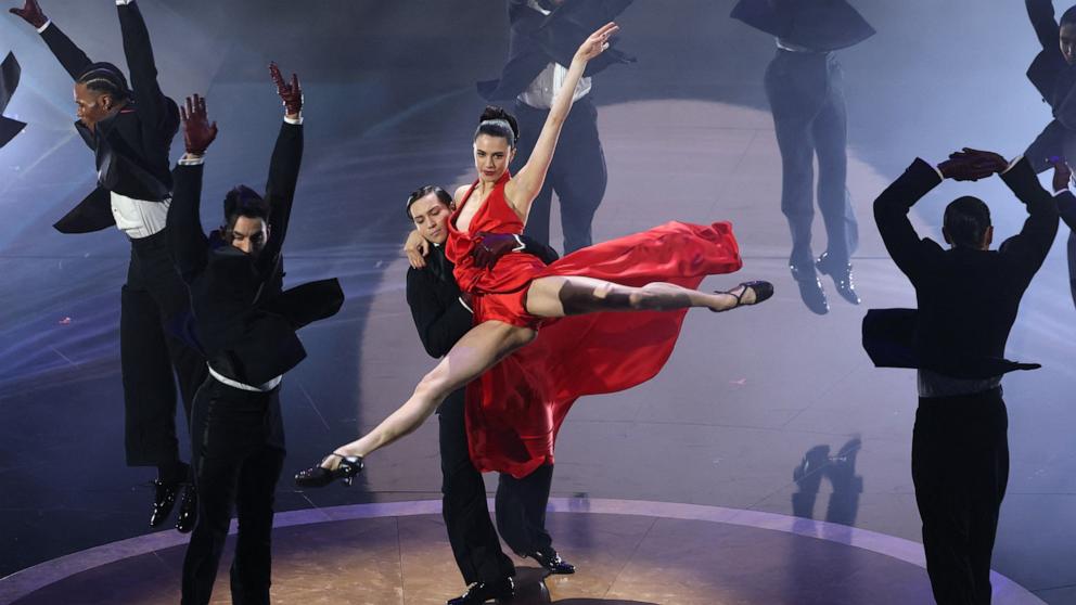 PHOTO: Margaret Qualley performs during a James Bond tribute during the Oscars show at the 97th Academy Awards in Hollywood, March 2, 2025.
