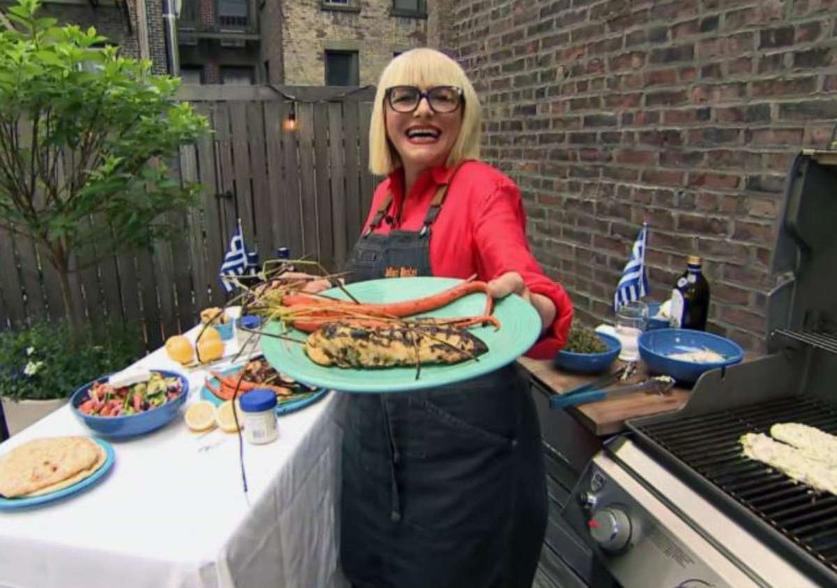 PHOTO: Chef Maria Loi shows "Good Morning America" how to grill chicken the Greek way and how to make an easy summer salad.