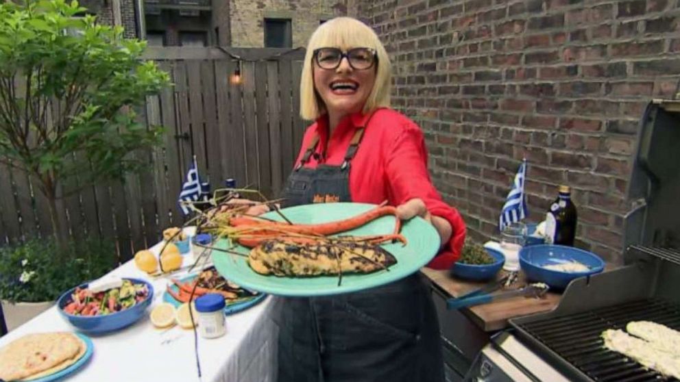 PHOTO: Chef Maria Loi shows "Good Morning America" how to grill chicken the Greek way and how to make an easy summer salad.