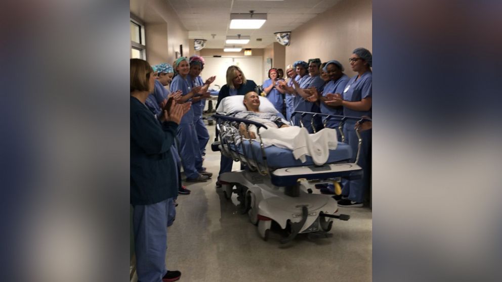 PHOTO: Micah Winter was unable to attend his graduation from Marine boot camp due to surgery, so hospital staff created a ceremony to honor him.