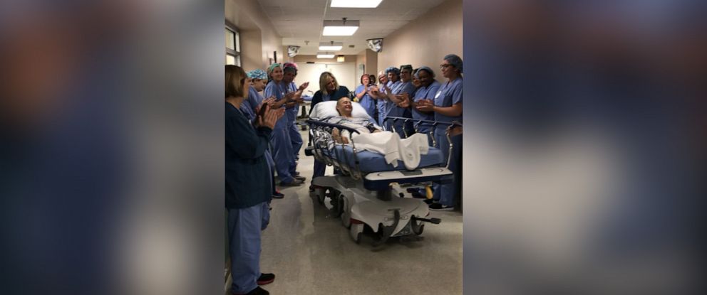 PHOTO: Micah Winter was unable to attend his graduation from Marine boot camp due to surgery, so hospital staff created a ceremony to honor him.