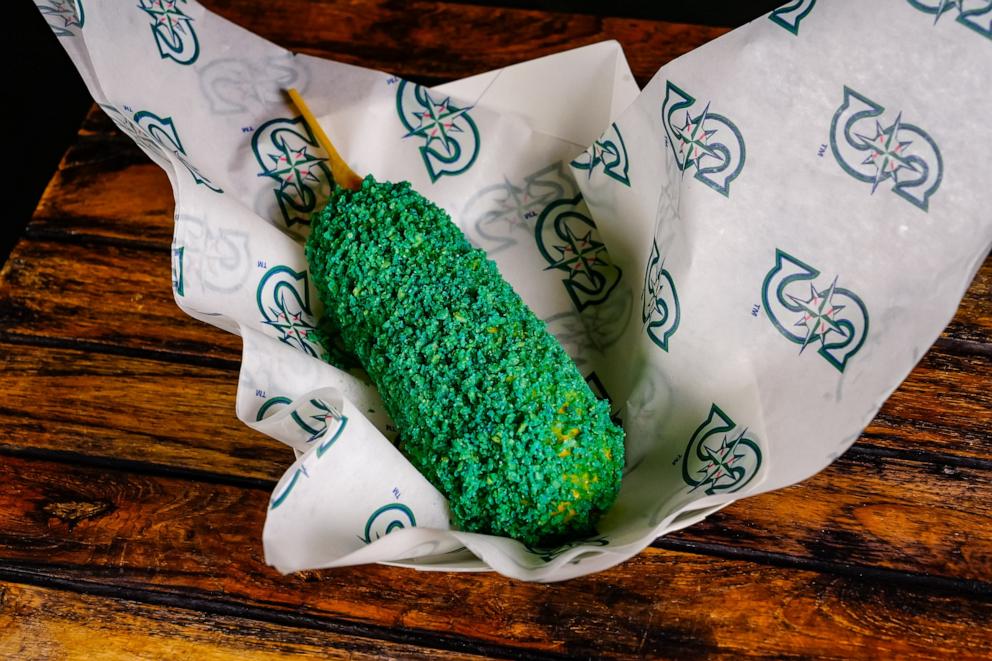 PHOTO: The new Mariners-blue corndog served at T-Mobile Park in 2025.