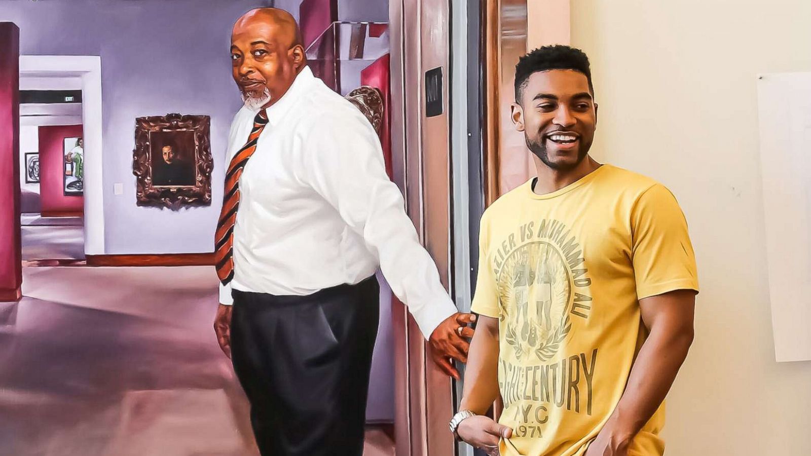 PHOTO: Artist Mario Moore stands in front of one of the paintings in his exhibit, "The Work of Several Lifetimes," which is currently on display at the Princeton Art Museum.