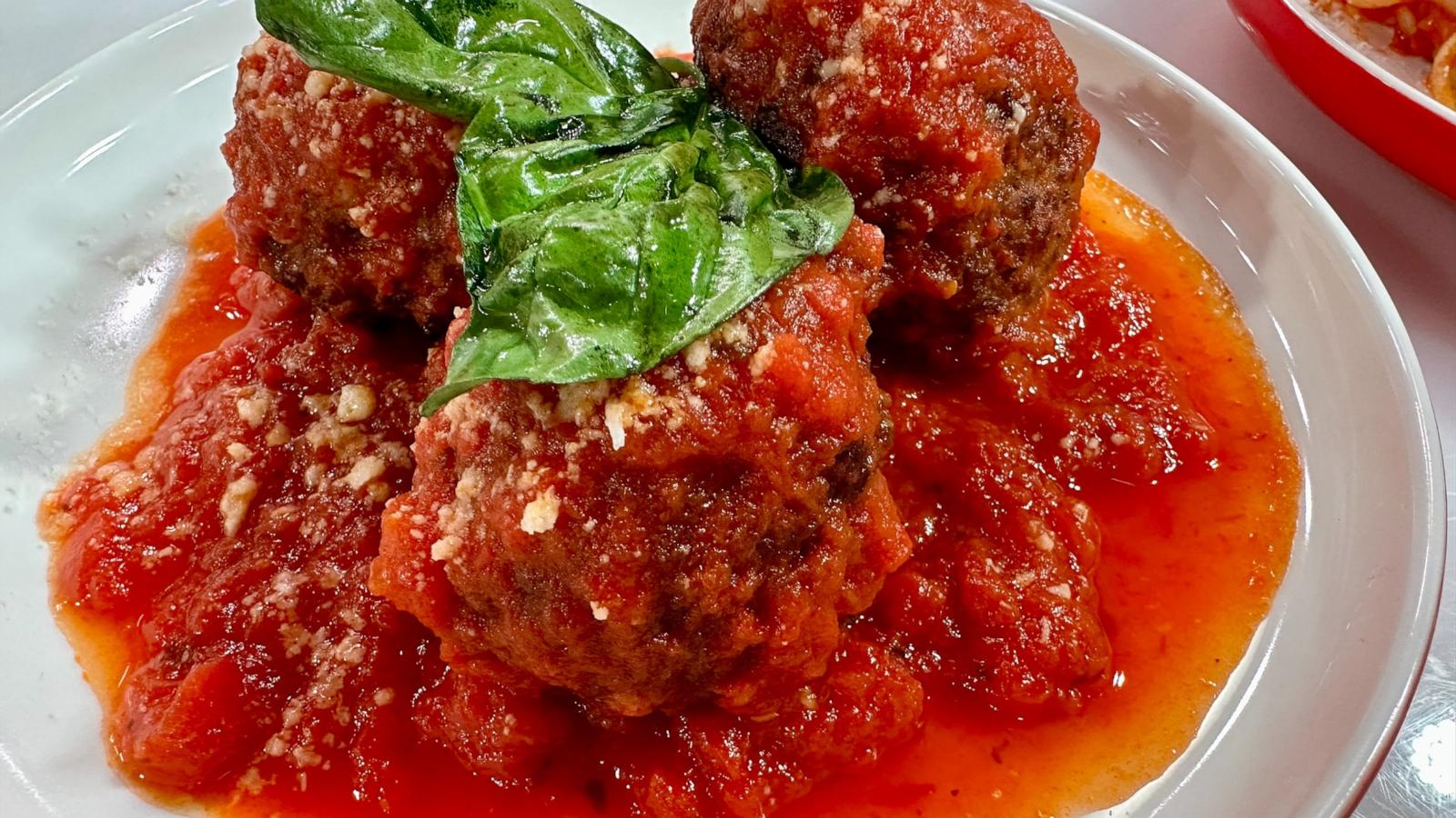 PHOTO: A plate of Mario Carbone's homemade meatballs.