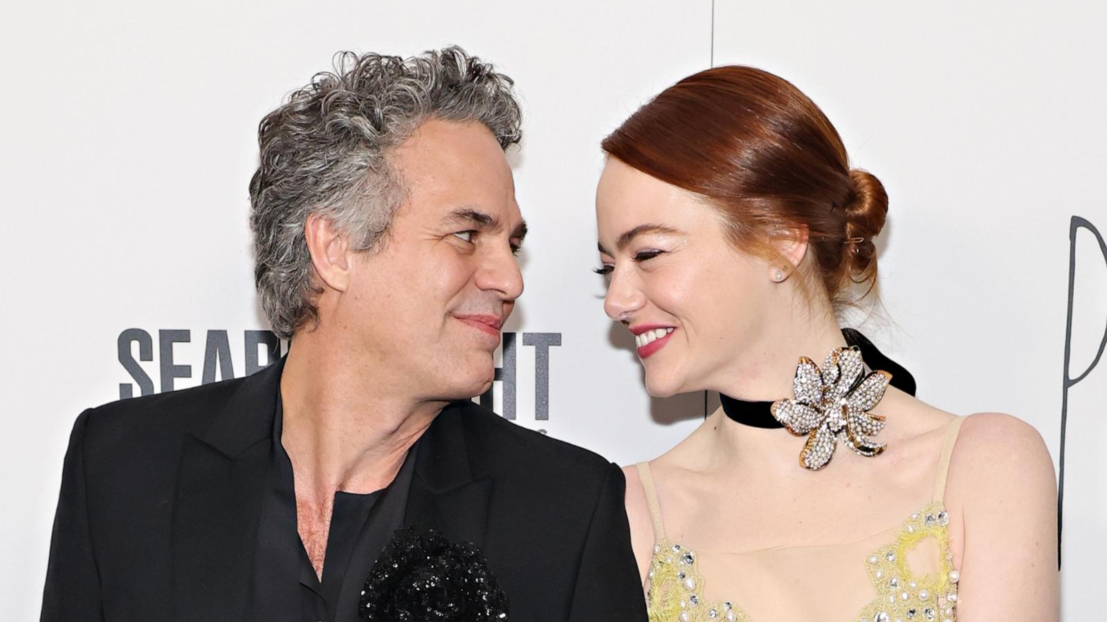 PHOTO: Mark Ruffalo and Emma Stone attend the "Poor Things" premiere at DGA Theater on Dec. 6, 2023, in New York.