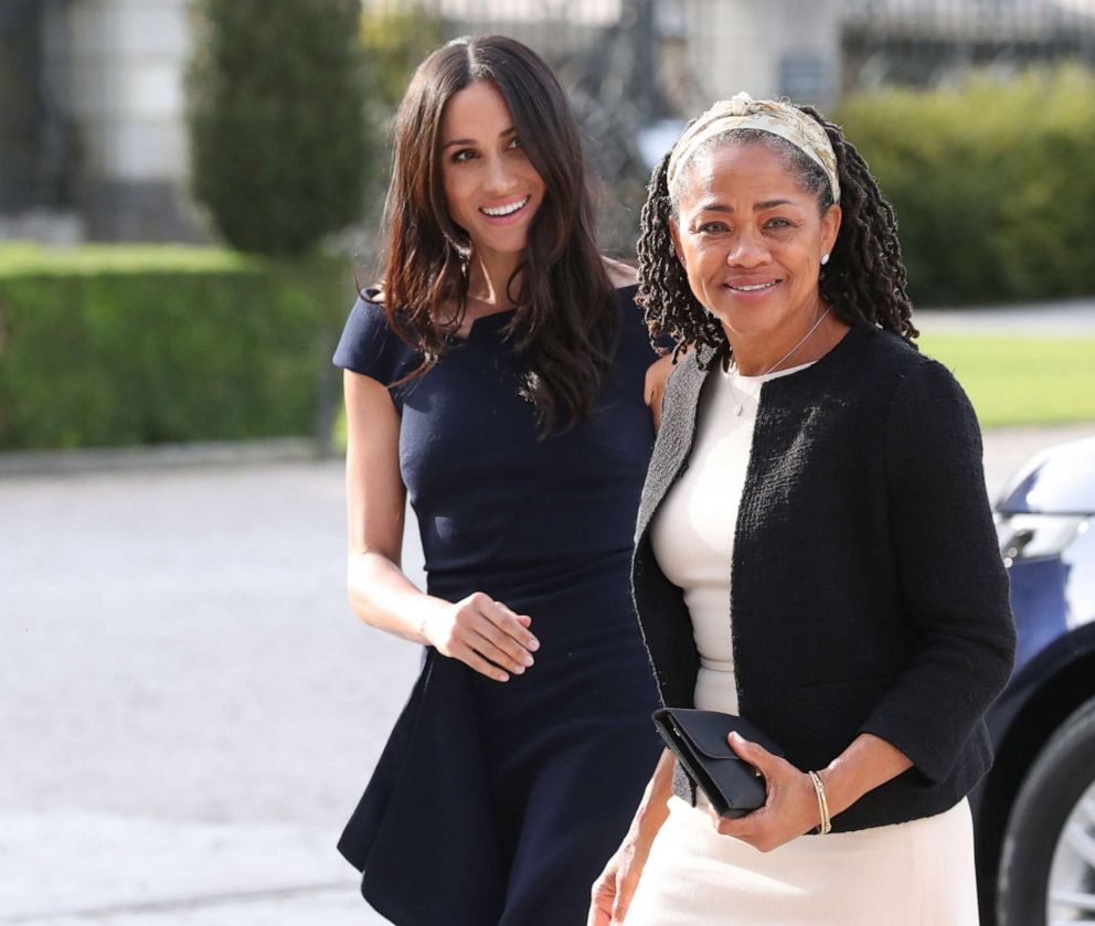 PHOTO: Meghan Markle and her mother, Doria Ragland arrive at Cliveden House Hotel on the National Trust's Cliveden Estate, May 18, 2018, in Berkshire, England.