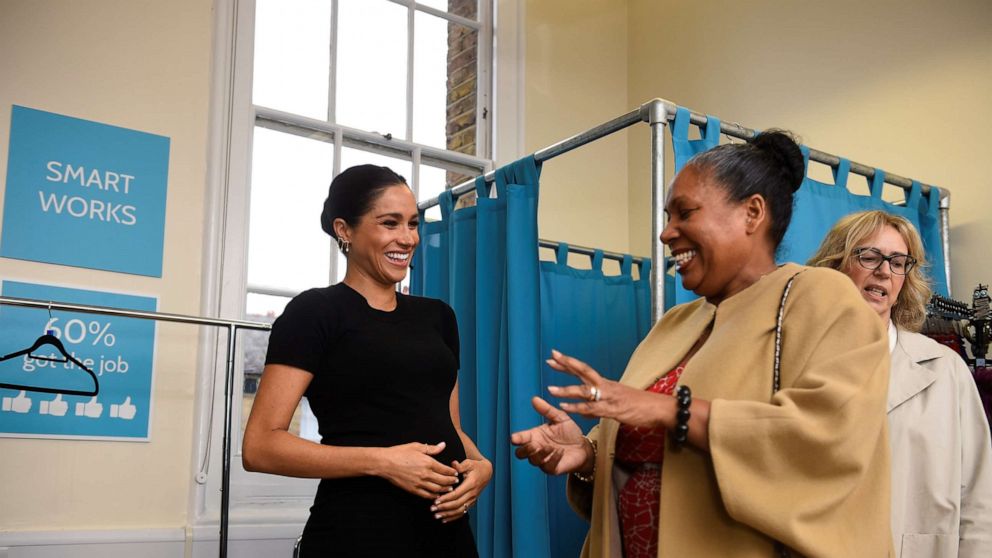 PHOTO: Britain's Meghan, the Duchess of Sussex talks with Patsy Wardally during her visit to Smart Works, a charity to which she has become patron, at St Charles hospital in west London on Jan 10, 2019.
