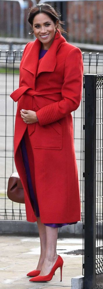 PHOTO: Meghan Markle, Duchess of Sussex reacts before unveiling a plaque during her visit to visit Birkenhead, northwest England, Jan. 14, 2019, with her husband Britain's Prince Harry, Duke of Sussex.