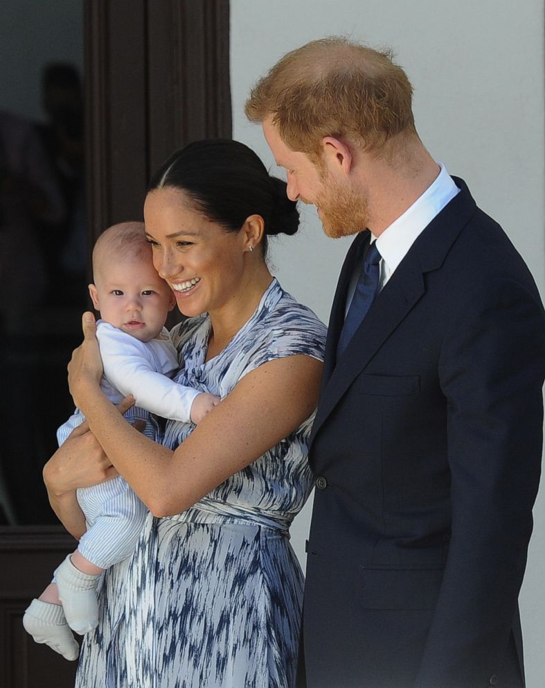 PHOTO: Britain's Duke and Duchess of Sussex, Prince Harry and his wife Meghan hold their baby son Archie in Cape Town on Sept. 25, 2019.