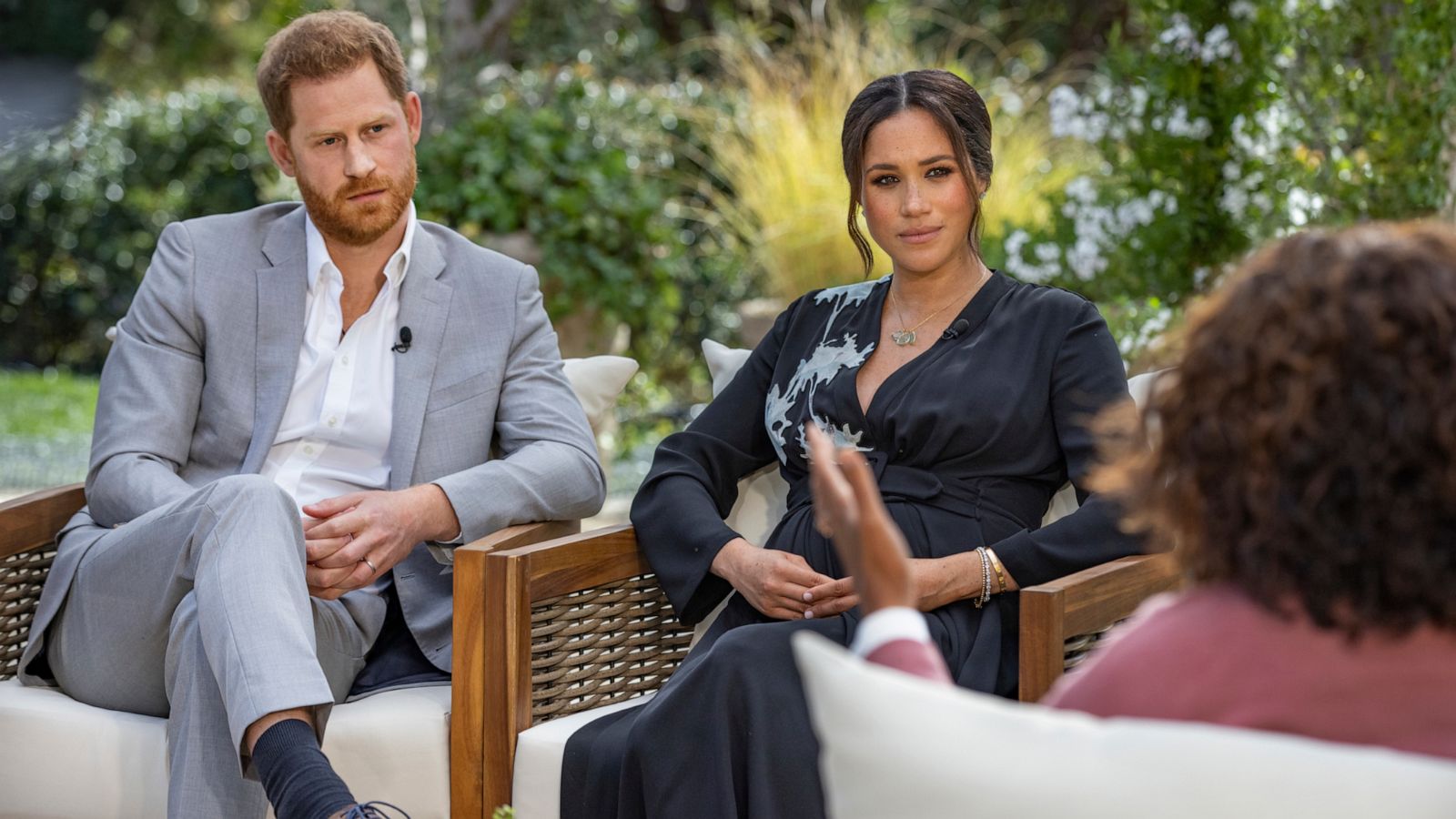 PHOTO: This image provided by Harpo Productions shows Prince Harry, from left, and Meghan, The Duchess of Sussex, in conversation with Oprah Winfrey.