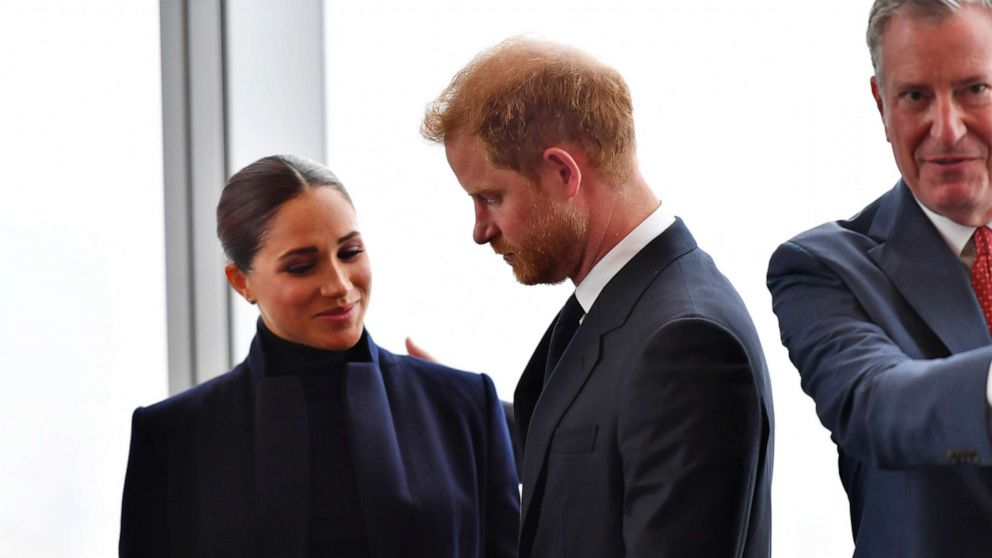 PHOTO: Meghan Duchess of Sussex and Prince Harry visit One World Observatory, One World Trade Center in N.Y., Sep. 23, 2021.