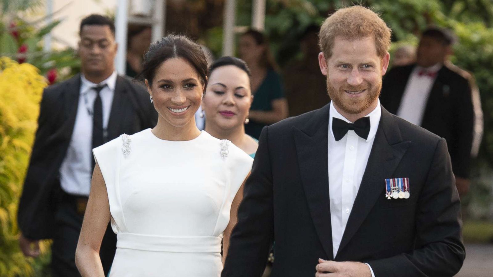 PHOTO: Meghan, Duchess of Sussex and Prince Harry, Duke of Sussex attend a state dinner at the Royal Residence, Oct. 25, 2018, in Nuku'alofa, Tonga.