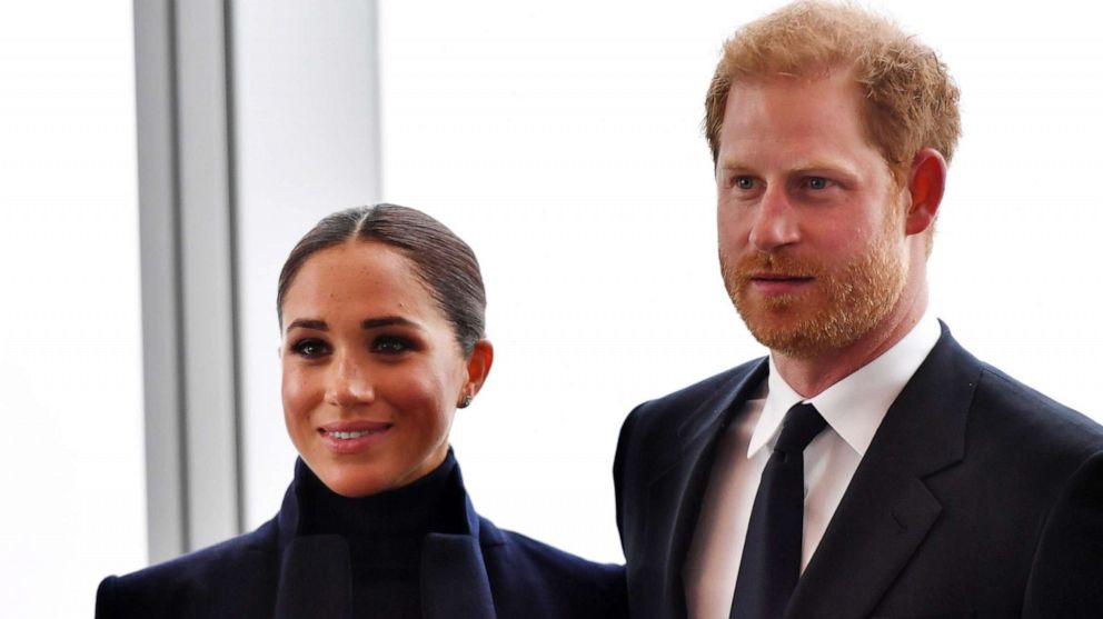 PHOTO: Meghan Duchess of Sussex and Prince Harry visit One World Observatory, One World Trade Center in N.Y., Sep. 23, 2021.