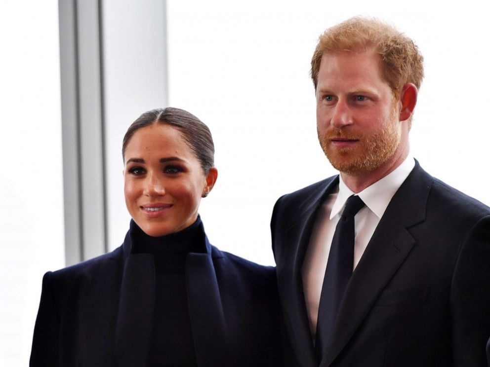 PHOTO: Meghan Duchess of Sussex and Prince Harry visit One World Observatory, One World Trade Center in N.Y., Sep. 23, 2021.