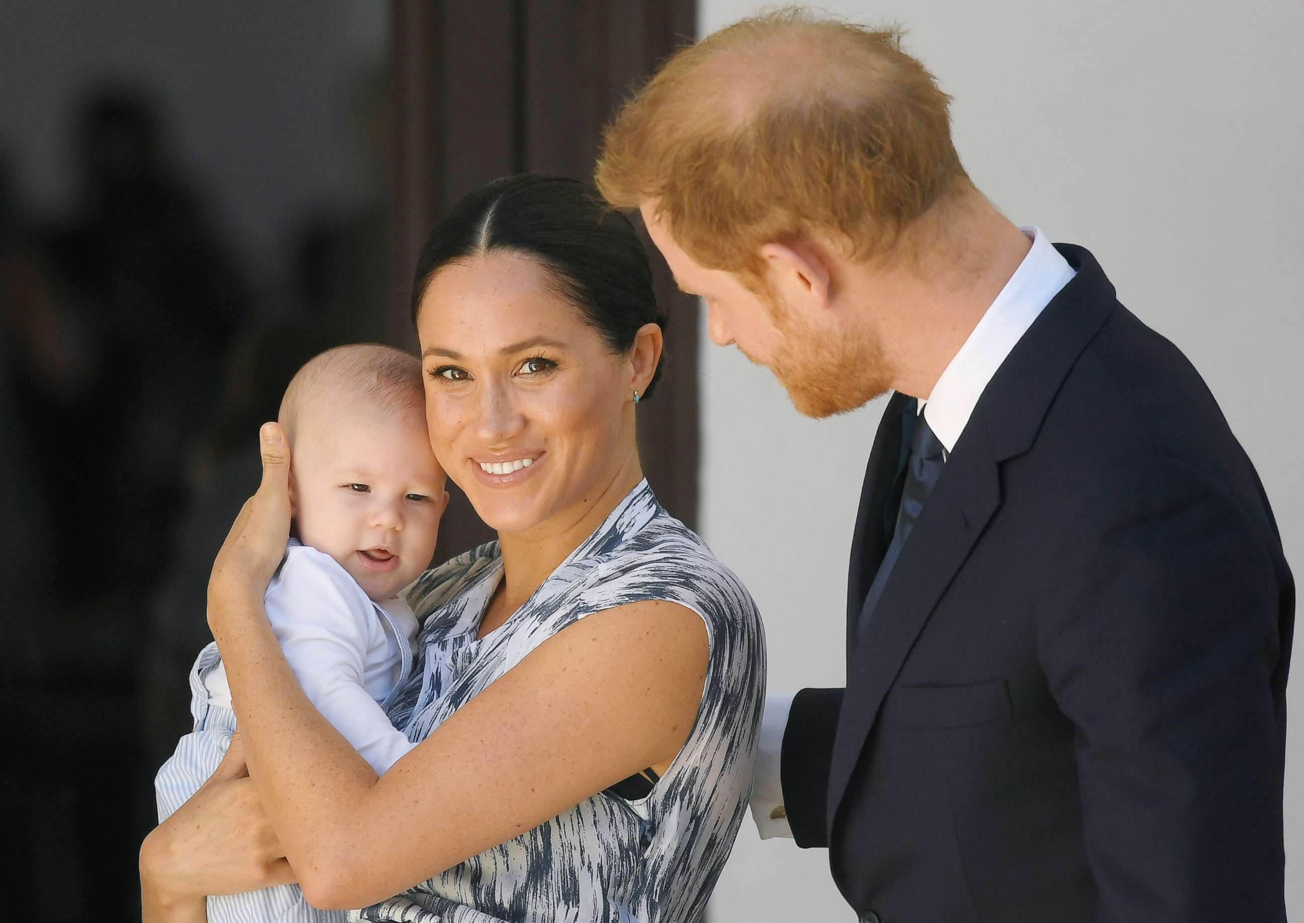 PHOTO: Meghan, Duchess of Sussex and Britain's Prince Harry hold their son Archie at the Desmond & Leah Tutu Legacy Foundation in Cape Town, South Africa, Sept. 25, 2019.