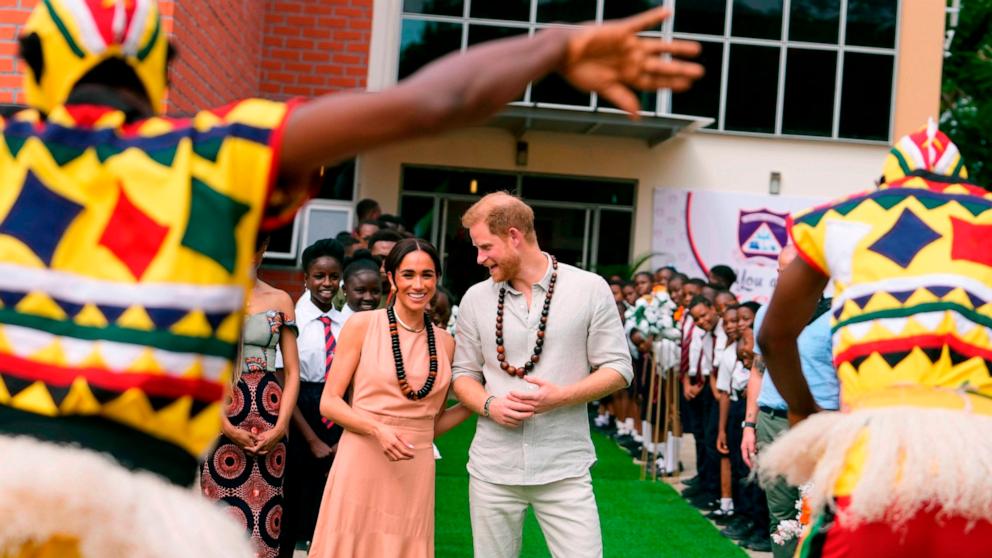 PHOTO: Prince Harry and Meghan visit children at the Lights Academy in Abuja, Nigeria, May 10, 2024.