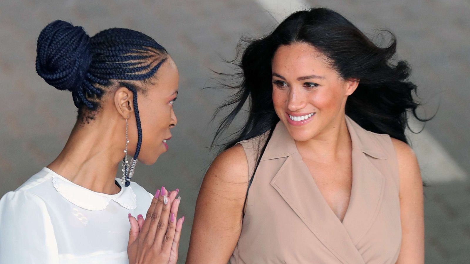 PHOTO: Meghan, Duchess of Sussex, right, departs after the University of Johannesburg, Oct. 1, 2019 in Johannesburg, South Africa.