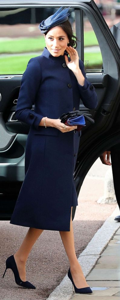 PHOTO: Britain's Meghan, Duchess of Sussex arrive to attend the wedding of Britain's Princess Eugenie of York to Jack Brooksbank at St George's Chapel, Windsor Castle, in Windsor, Oct. 12, 2018.