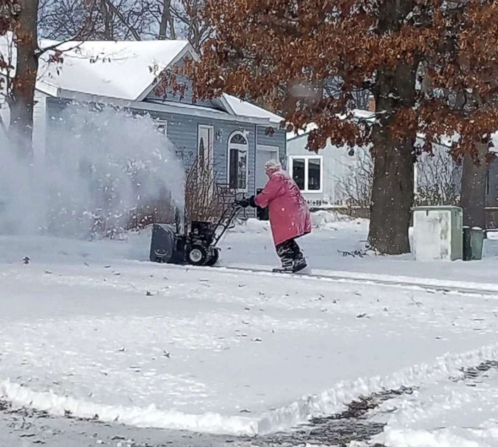 PHOTO: 82-year-old Marlene Fisher Downing was spotted using her snow blower in the freezing cold in Muskegon, Mich., Jan. 19, 2019.