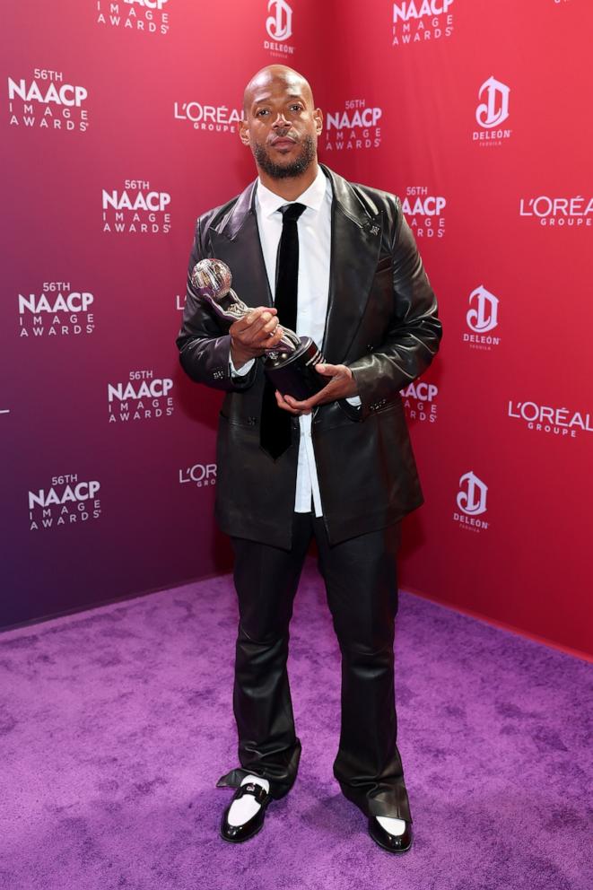 PHOTO: Marlon Wayans poses in the Trophy Lounge with his Image Award at the 56th NAACP Image Awards in Pasadena, Calif., Feb. 22, 2025.