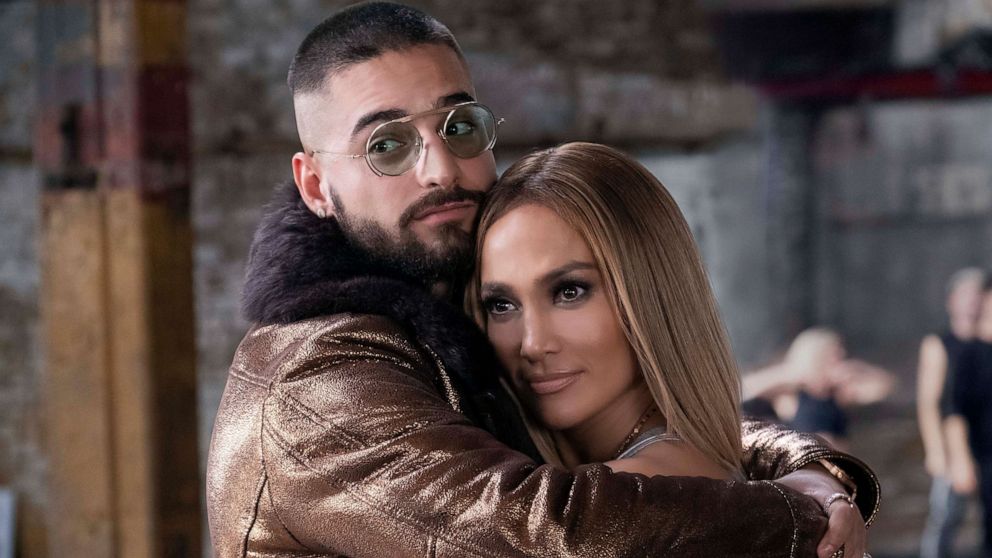 PHOTO: Jennifer Lopez, right, and Maluma in a scene from "Marry Me."