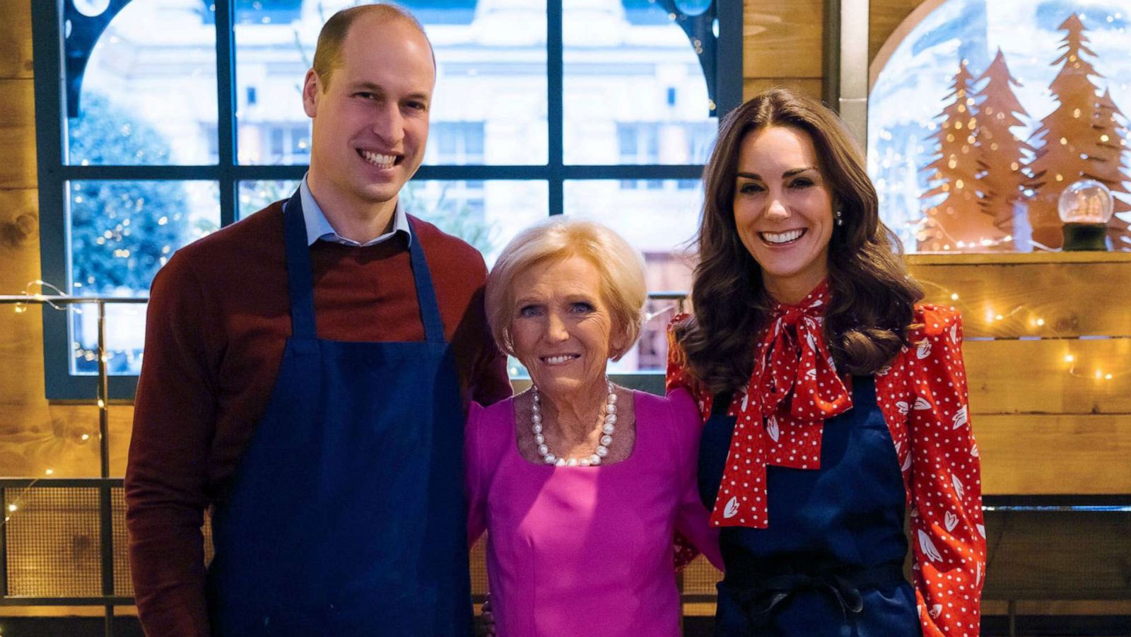 PHOTO: Britain's Prince William and Kate, the Duchess of Cambridge pose for a photo with TV personalities Mary Berry for the BBC1 program "A Berry Royal Christmas," due to be screened on Dec. 16, 2019.