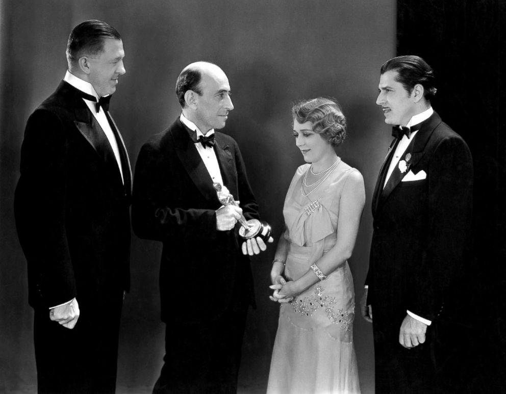 PHOTO: From left; writer Hanns Kraly, President of the Academy of Motion Picture Arts and Sciences William C. DeMille, actress Mary Pickford and actor Warner Baxter attend the Oscars in Hollywood, Calif., April 4, 1930.