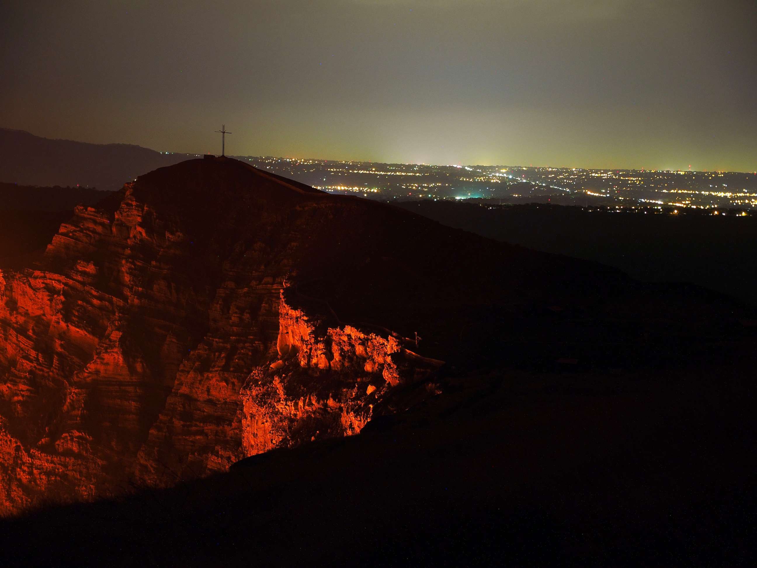 PHOTO: The lights of the city can been seen from the Masaya Volcano on April, 2016 in Masaya, Nicaragua, April 2016.