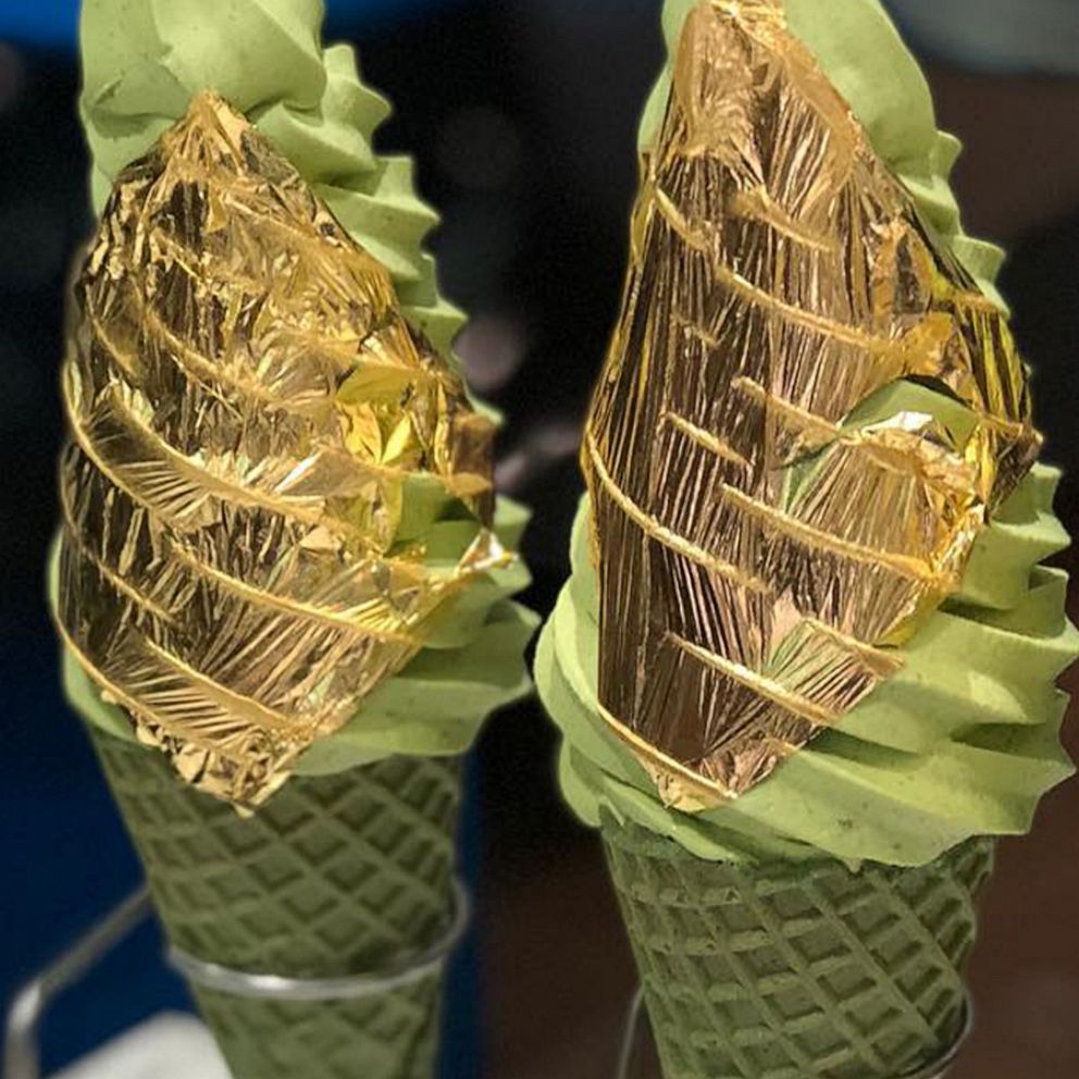 VIDEO: All that glitters is gold on this over-the-top Matcha ice cream cone 