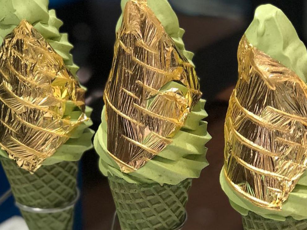 PHOTO: This matcha ice cream is covered in gold leaf.