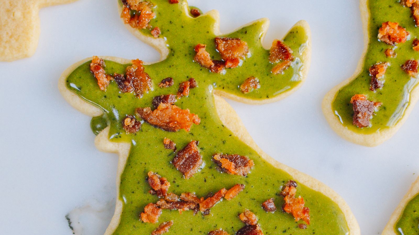 PHOTO: A reindeer-shaped matcha bacon sugar cookie.