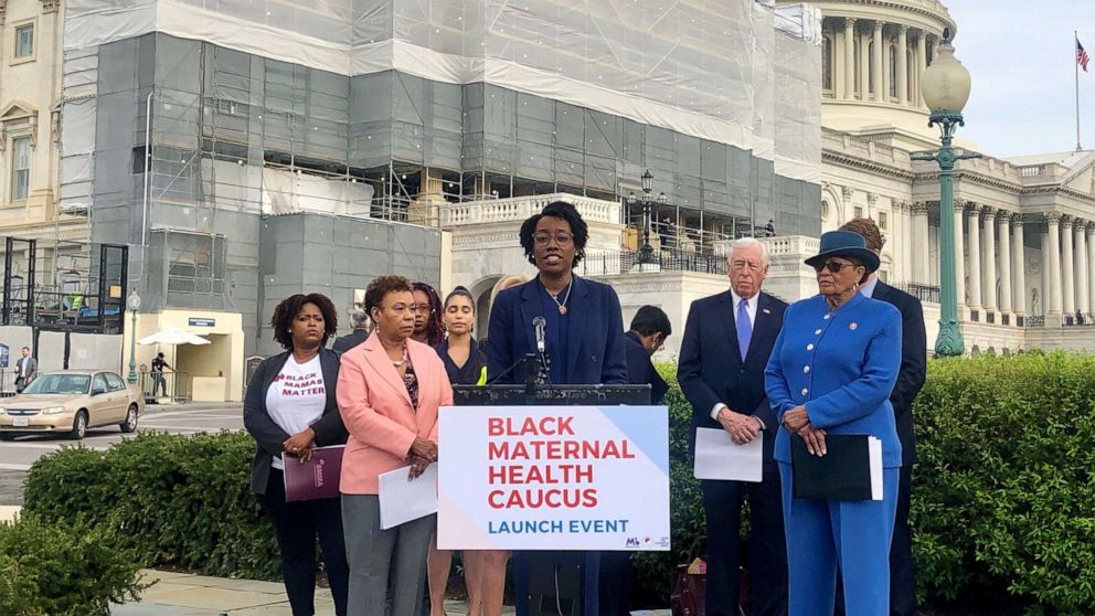 PHOTO: Rep. Lauren Underwood, D-Ill.,speaks at the launch of the Black Maternal Health Caucus in Washington. D.C.