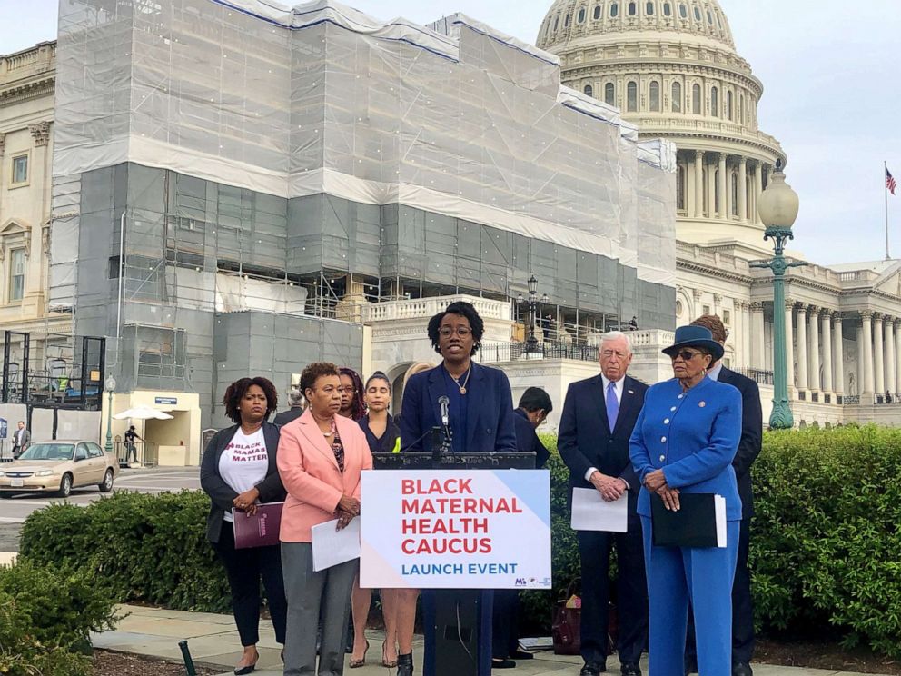 PHOTO: Rep. Lauren Underwood, D-Ill.,speaks at the launch of the Black Maternal Health Caucus in Washington. D.C.
