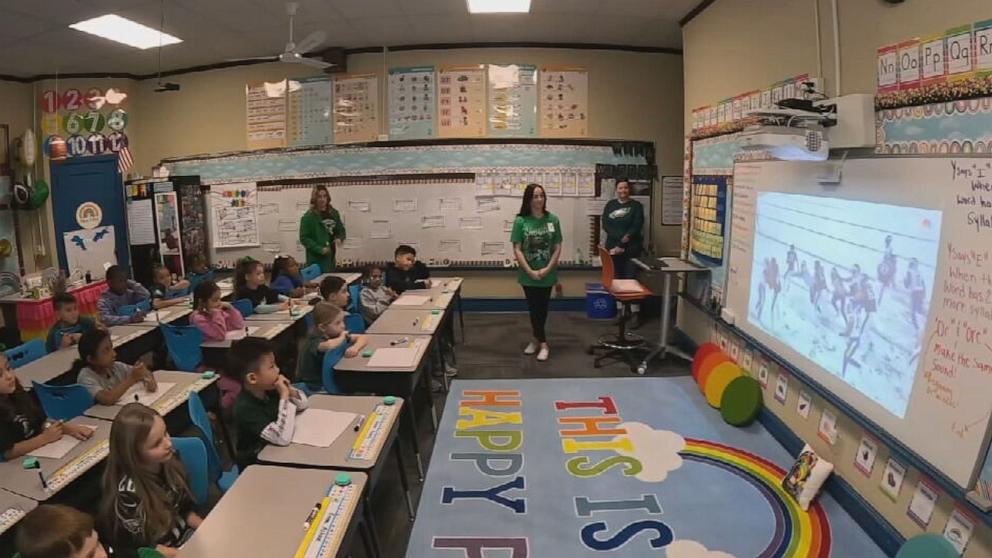 PHOTO: Amber Kiley, a second-grader teacher, and her students at the MaST Community Charter School in Philadelphia, Pennsylvania.