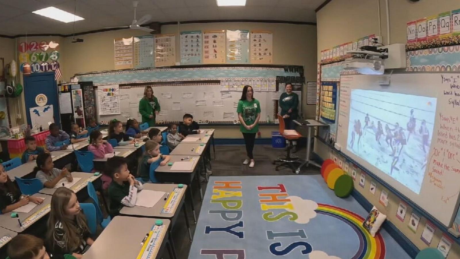 PHOTO: Amber Kiley, a second-grader teacher, and her students at the MaST Community Charter School in Philadelphia, Pennsylvania.