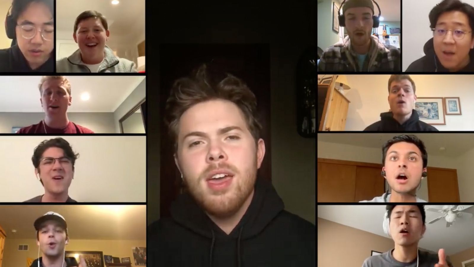 PHOTO: The Vanderbilt University, Melodores preform the Justin Timberlake song, "Pusher Love Girl," in a video made to look like a Zoom video conference call.