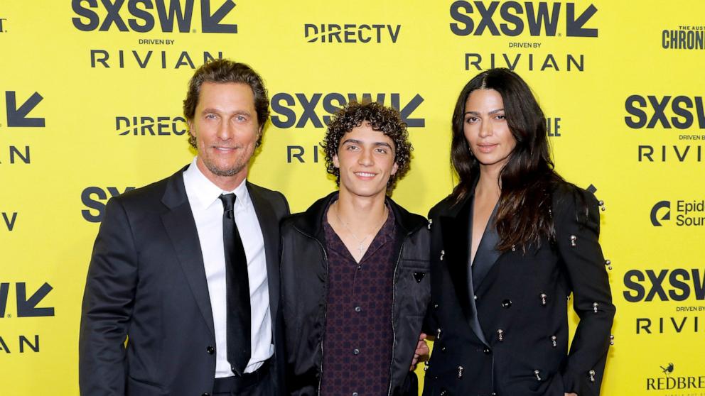 PHOTO: Matthew McConaughey, Levi Alves McConaughey and Camila Alves attend the "The Rivals Of Amziah King" world premiere during the 2025 SXSW Conference and Festival at The Paramount Theatre on March 10, 2025, in Austin, Texas. 