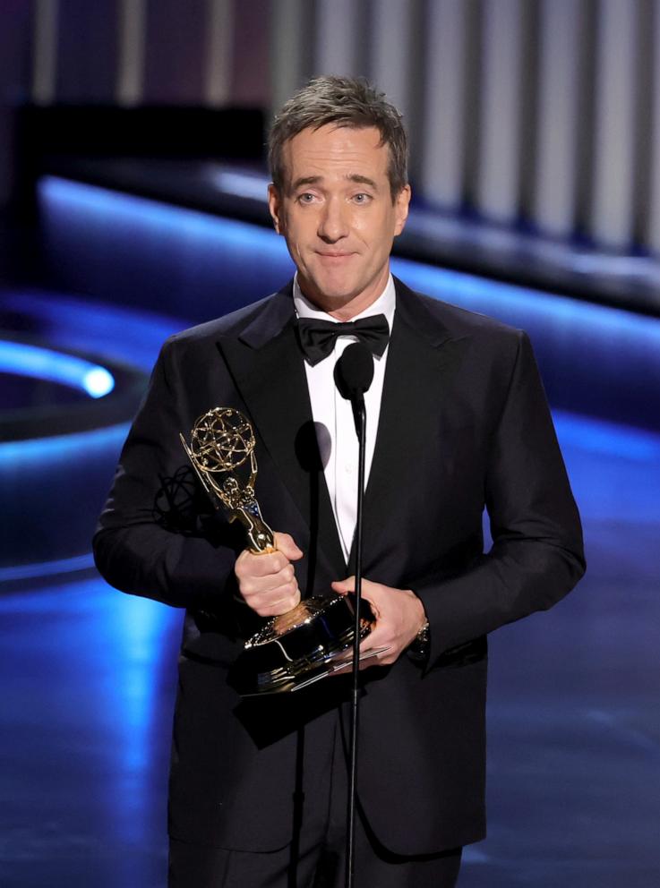 PHOTO: Matthew Macfadyen accepts the Outstanding Supporting Actor in a Drama Series award for "Succession" onstage during the 75th Primetime Emmy Awards at Peacock Theater on Jan. 15, 2024 in Los Angeles.