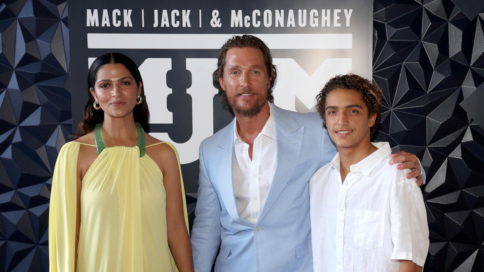 PHOTO: Camila Alves McConaughey, Matthew McConaughey and Levi Alves McConaughey attend the 2023 Mack, Jack & McConaughey Gala at ACL Live on April 27, 2023 in Austin, Texas.