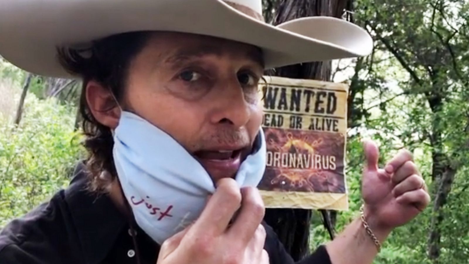 PHOTO: Matthew McConaughey appears in a video posted to his Instagram account on April 13, 2020, where he gives instructions on how to make a face mask from a bandanna.