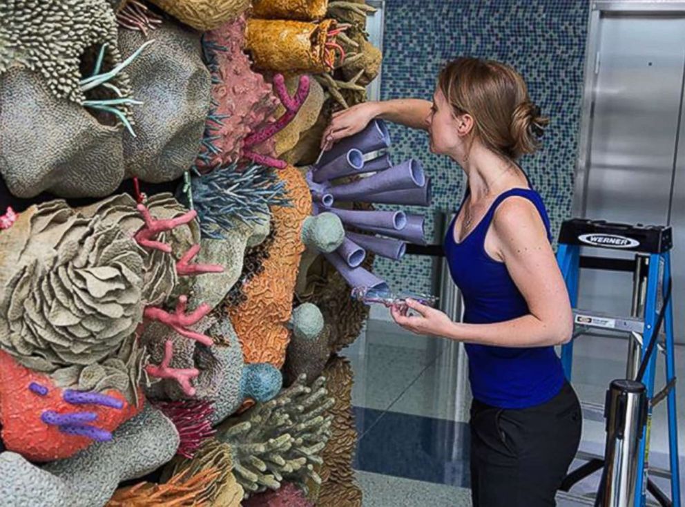 PHOTO: Sculptor Courtney Mattison installs an exhibition of her work.