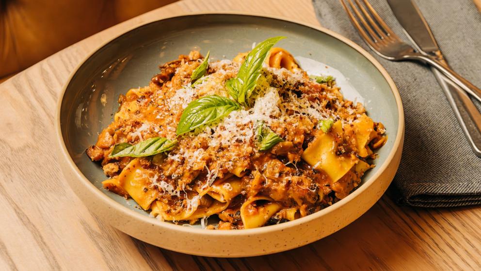 PHOTO: A bowl of mushroom and eggplant ragu pasta from chef Max Robbins.