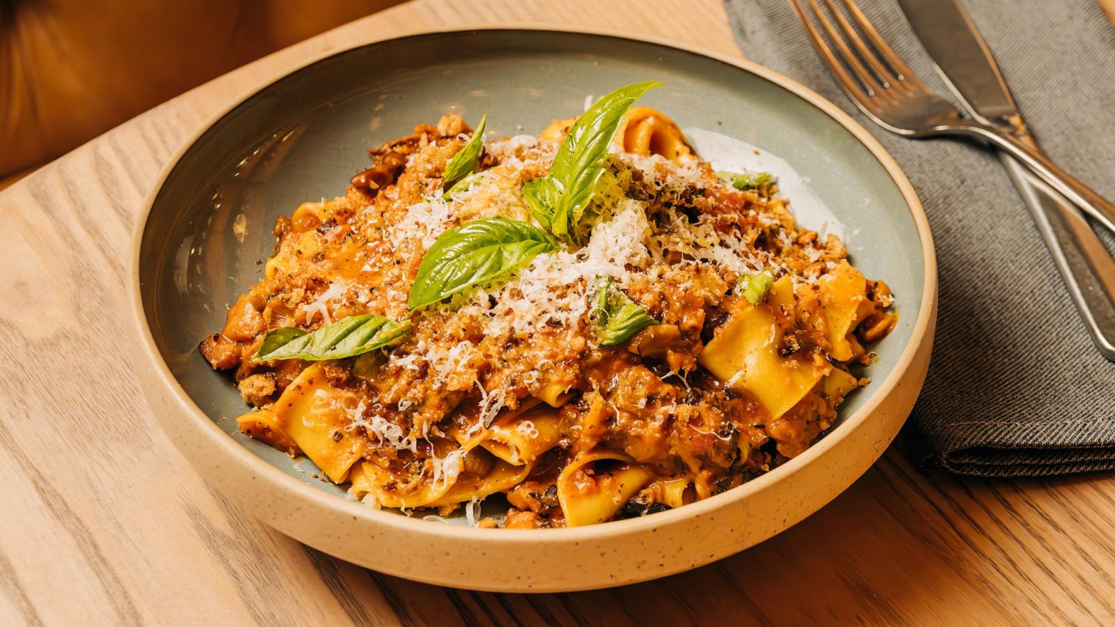 PHOTO: A bowl of mushroom and eggplant ragu pasta from chef Max Robbins.