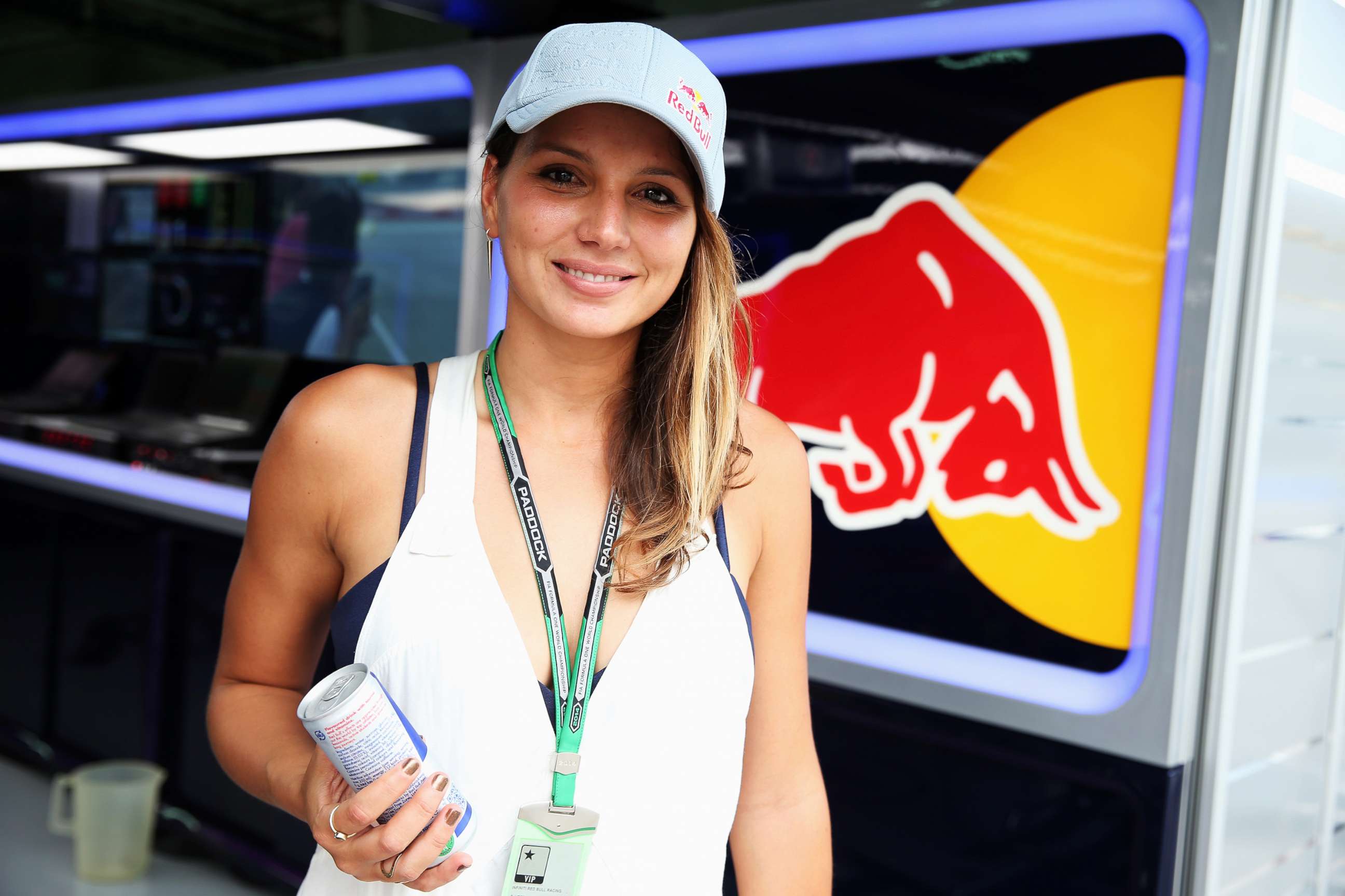 PHOTO: Surfer Maya Gabeira is seen in the Infiniti Red Bull Racing garage during practice for the Malaysia Formula One Grand Prix at the Sepang Circuit on March 28, 2014 in Kuala Lumpur, Malaysia.