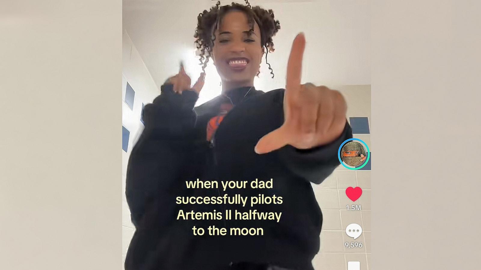 PHOTO: Maya L. Glover shared a viral video celebrating her dad, NASA astronaut Victor Glover, piloting Artemis II halfway to the moon.
