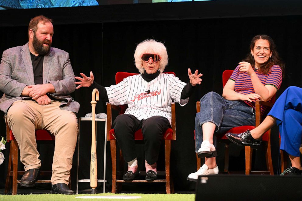 PHOTO: In this July 2, 2022, file photo, Megan Cavanagh, Will Graham, Maybelle Blair, Abbi Jacobson, Desta Tedros Reff, Chante Adams, and D'Arcy Carden appear at Prime Video's "A League Of Their Own" Special Screening in Rockford, Ill.