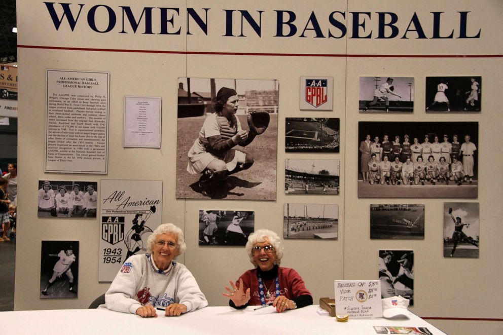 PHOTO: In this July 15, 2013, file photo, Shirley Burkovich and Maybelle Blair appear at Baseball FanFast at the Jacob Javits Center in New York.