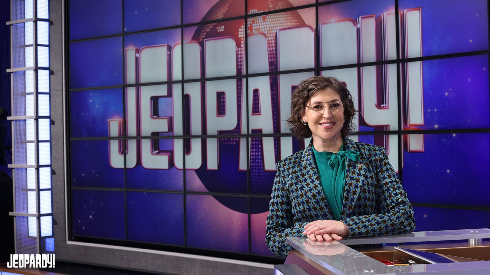 PHOTO: Mayim Bialik is pictured on set as guest host on "Jeopardy!," in an image posted on Jeopardy's Twitter account on May 29, 2021.